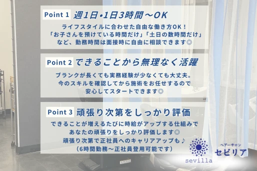 愛知県愛知県でhair salonセビリアの求人情報イメージ #766-10467｜サロビ！！（さろび）